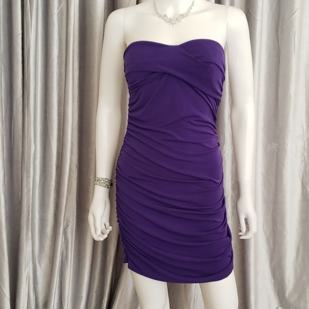 Royal Purple Ruched Sweetheart Stretchy Mini Dress